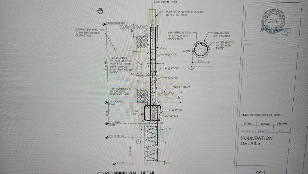 All Access Construction San Rafael concrete retaining wall drone view on steep hillside