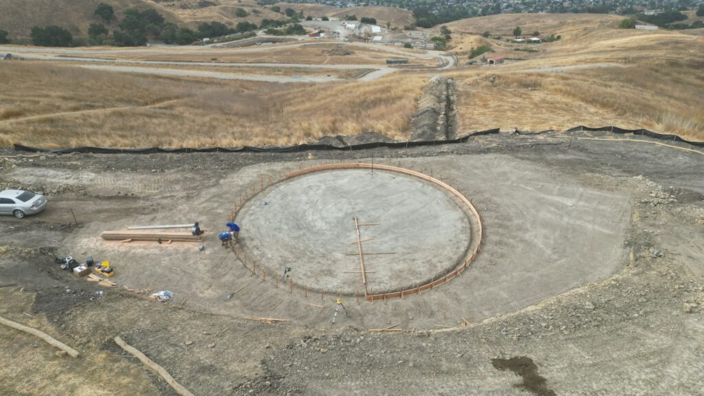 All Access Construction form layout setup for 50-foot concrete water tank foundation in Milpitas