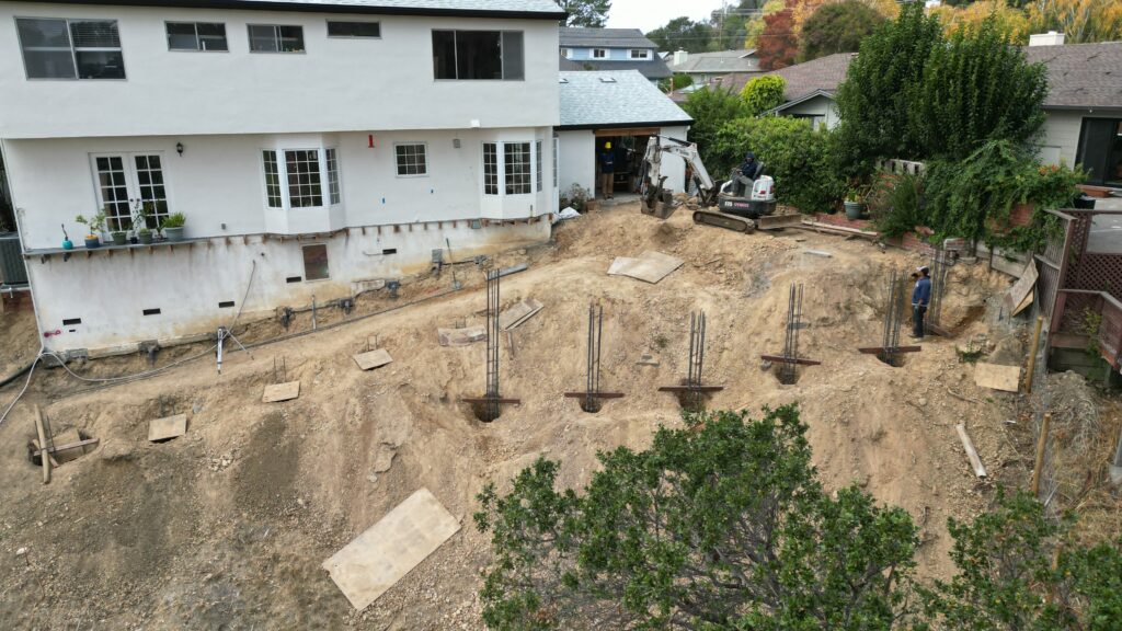 All Access Construction San Rafael structural retaining wall aerial shot with drainage system