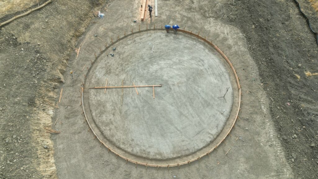 All Access Construction drone shot of compacted circular tank base in Milpitas water tank project