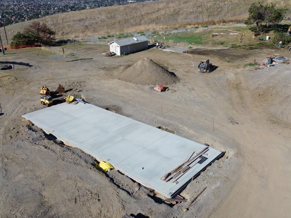 top-down drone photo of All Access Construction’s finished concrete carport slab in Milpitas, Santa Clara County.