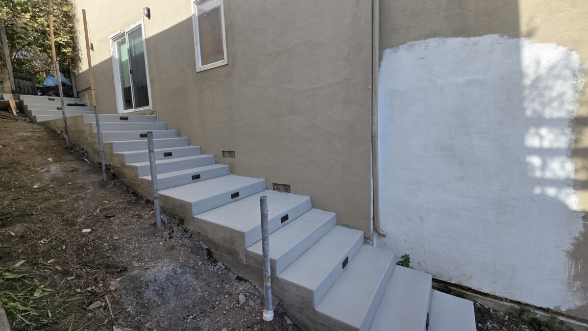 All Access Construction – final view of Belmont hillside concrete stairs with step lighting