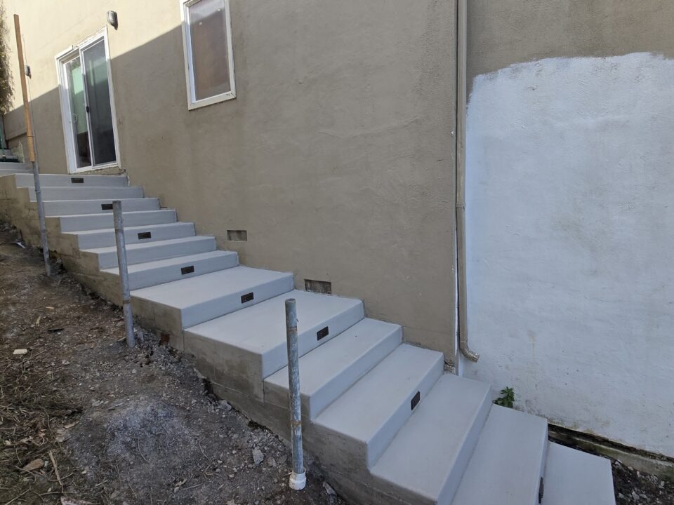 All Access Construction – final view of Belmont hillside concrete stairs with step lighting