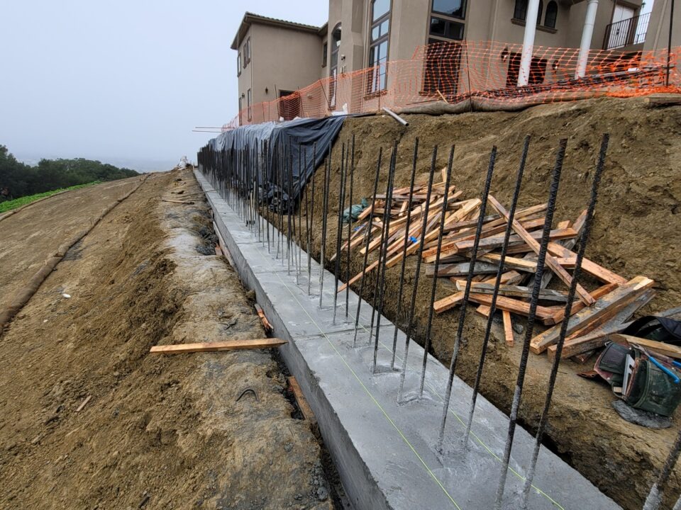 Concrete grade beam foundation layout captured by drone in Milpitas Santa Clara County